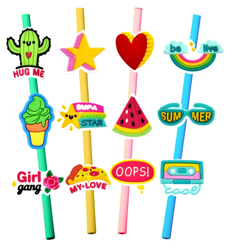 15pcs Anime Straw Toppers - Fits 8-12mm Straws, Cute Charms