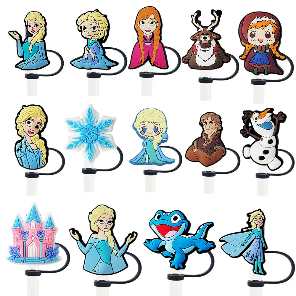 1-14pcs MINISO Disney Frozen Straw Covers - 10MM, Reusable, Splash Proof