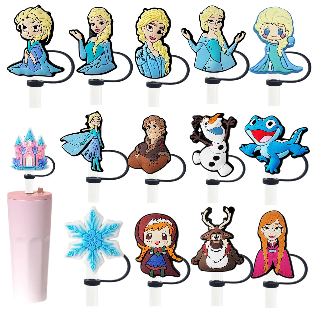 1-14pcs MINISO Disney Frozen Straw Covers - 10MM, Reusable, Splash Proof