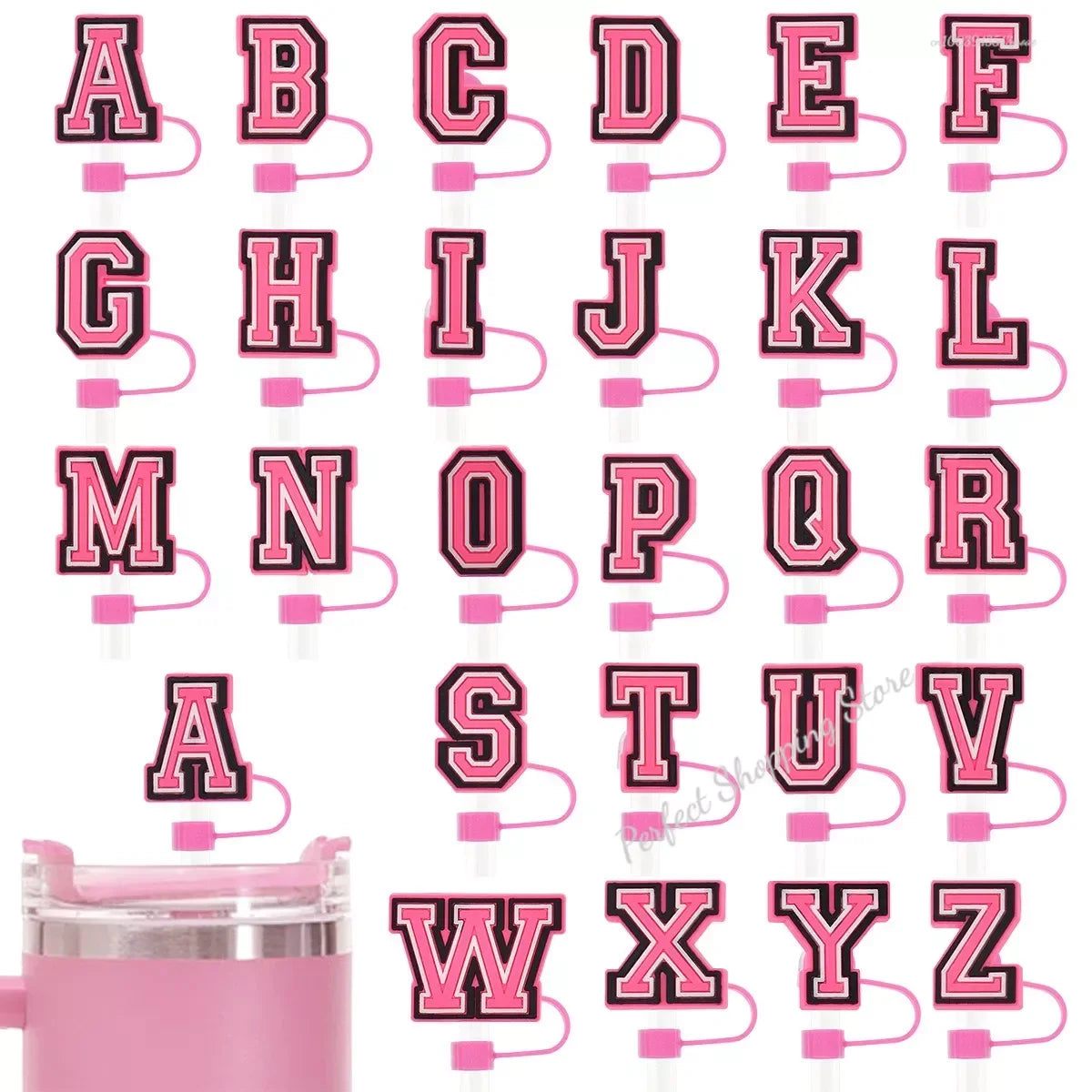 1-26pcs Pink Letter Straw Covers - 10MM, Reusable, Splash Proof