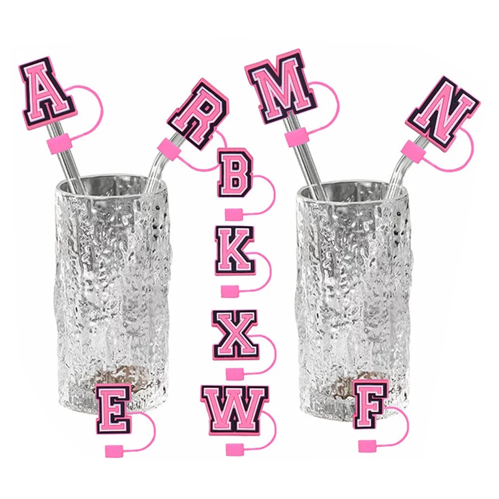 1-26pcs Pink Letter Straw Covers - 10MM, Reusable, Splash Proof