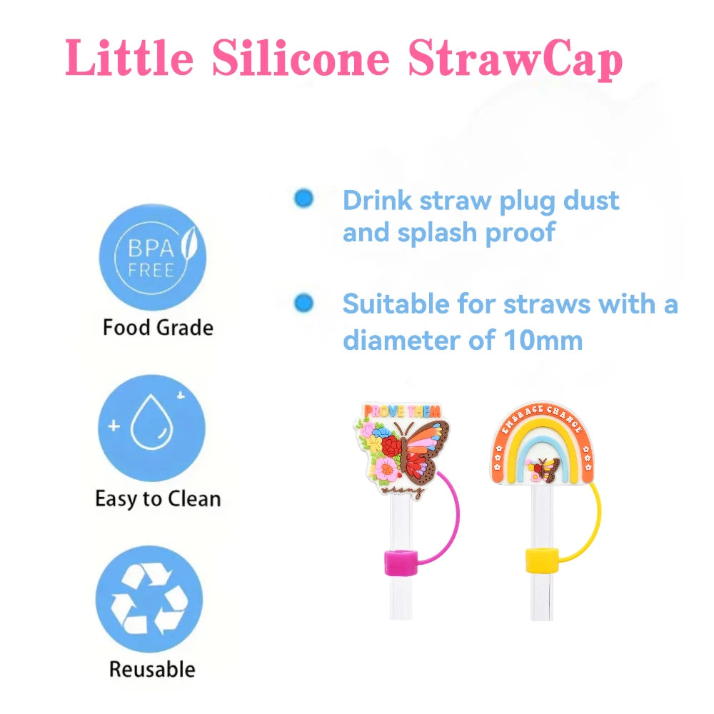 10mm Reusable Silicone Straw Cover with Cup Charm Accessories