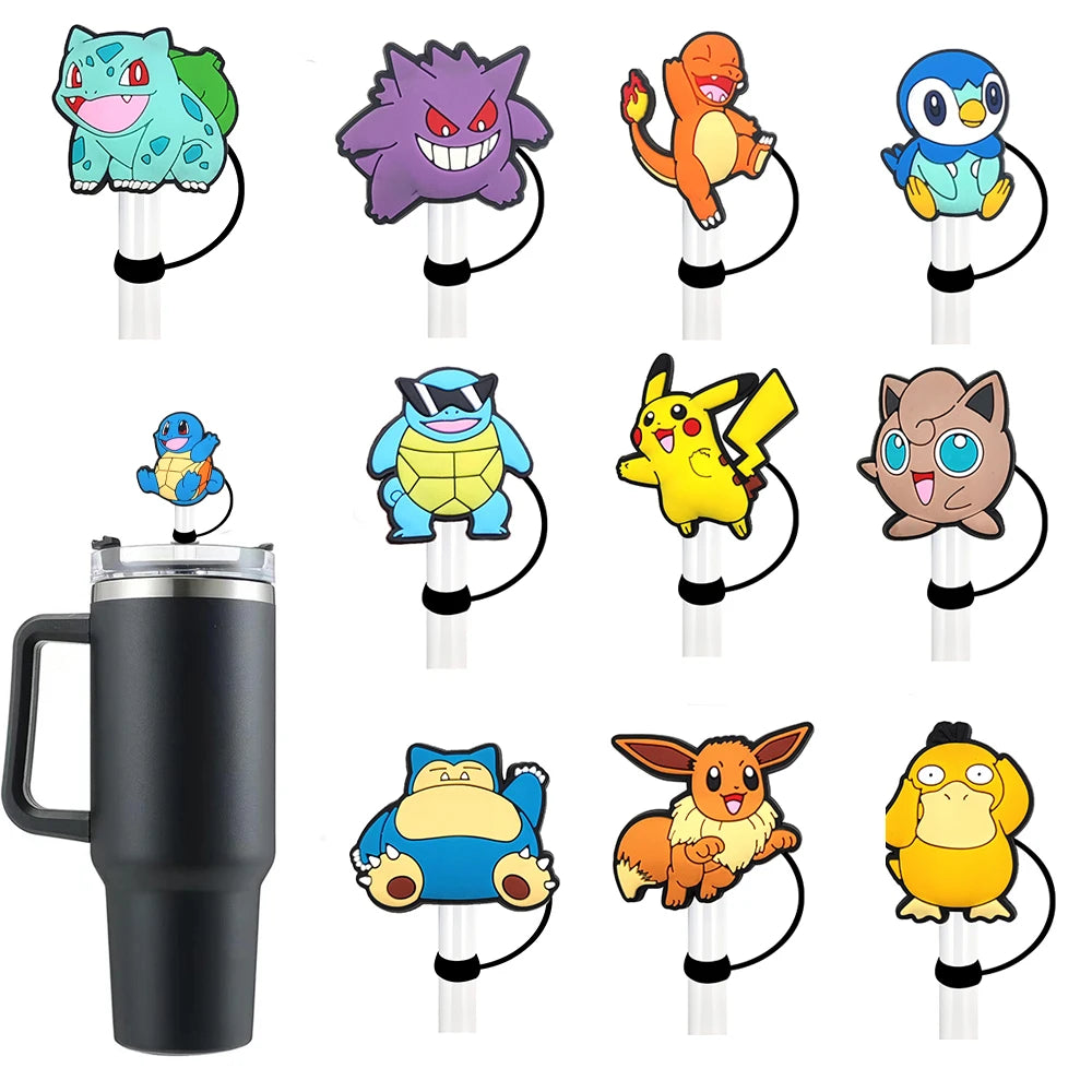 Miniso Pokemon Reusable Straw Cover Caps - 10MM, Splash Proof, 1-11pcs