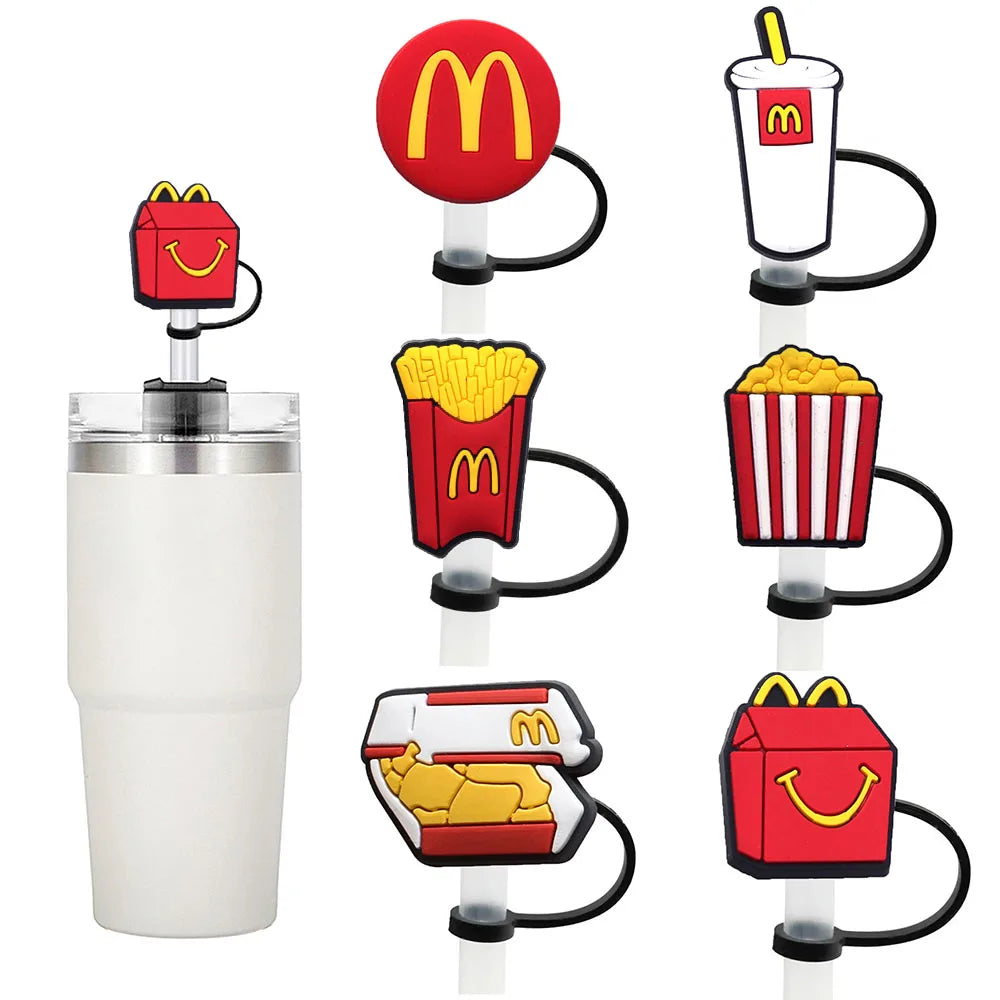 6 Pack Cartoon Burger Fries Silicone Straw Covers