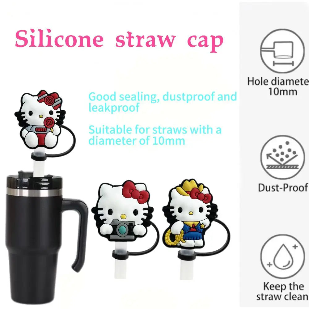 Hello Kitty Straw Cover Cap - 10MM Reusable Silica Gel Plug