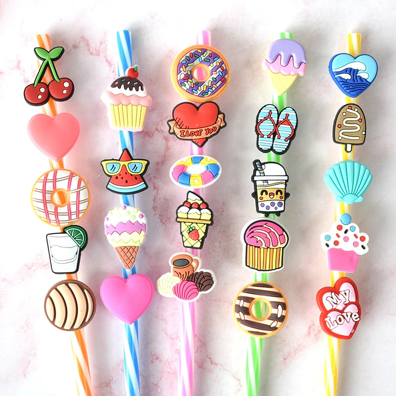 15pcs Anime Straw Toppers - Fits 8-12mm Straws, Cute Charms