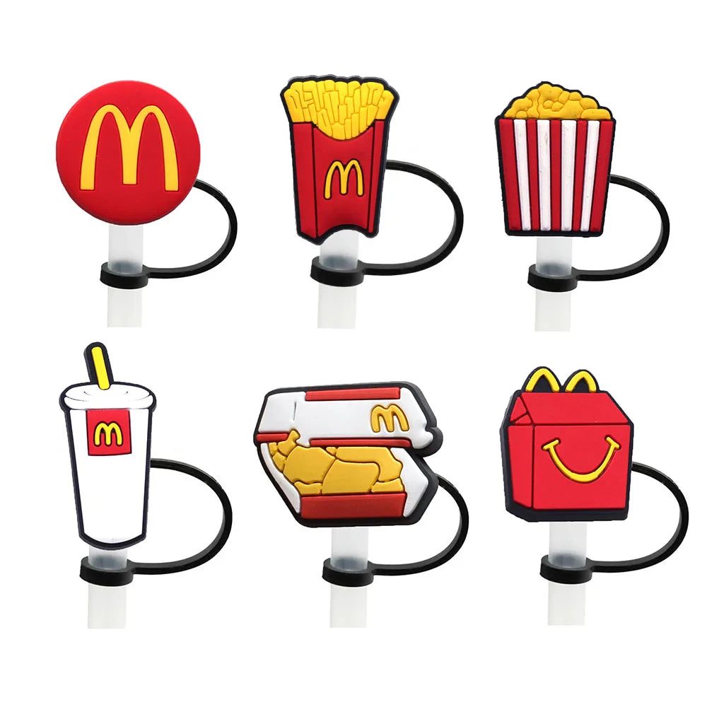 6 Pack Cartoon Burger Fries Silicone Straw Covers