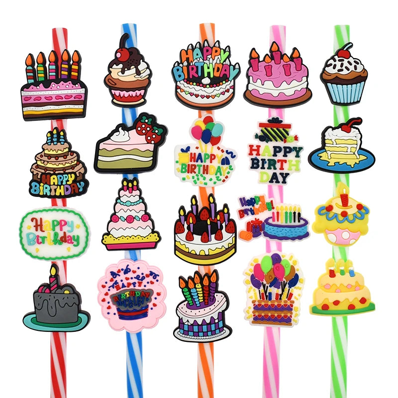 20 Pack Birthday Cake PVC Straw Toppers