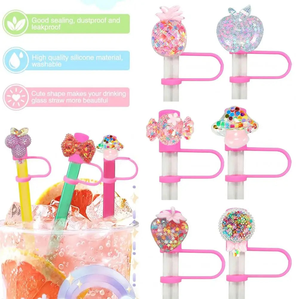 8 Pack Food Grade Silicone Straw Covers - Fruit Design