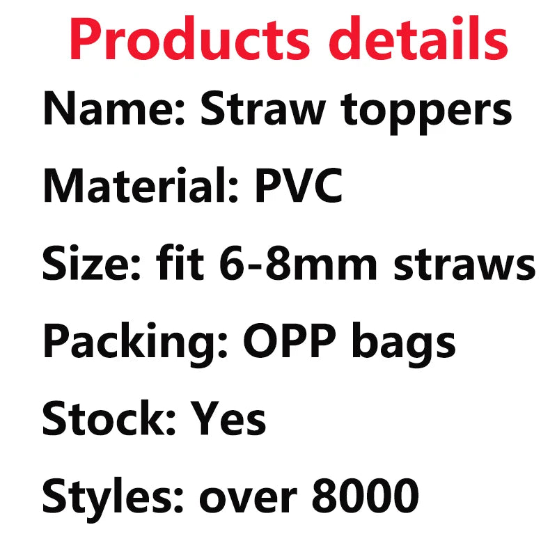 15pcs Anime Straw Toppers - Fits 8-12mm Straws, Cute Charms