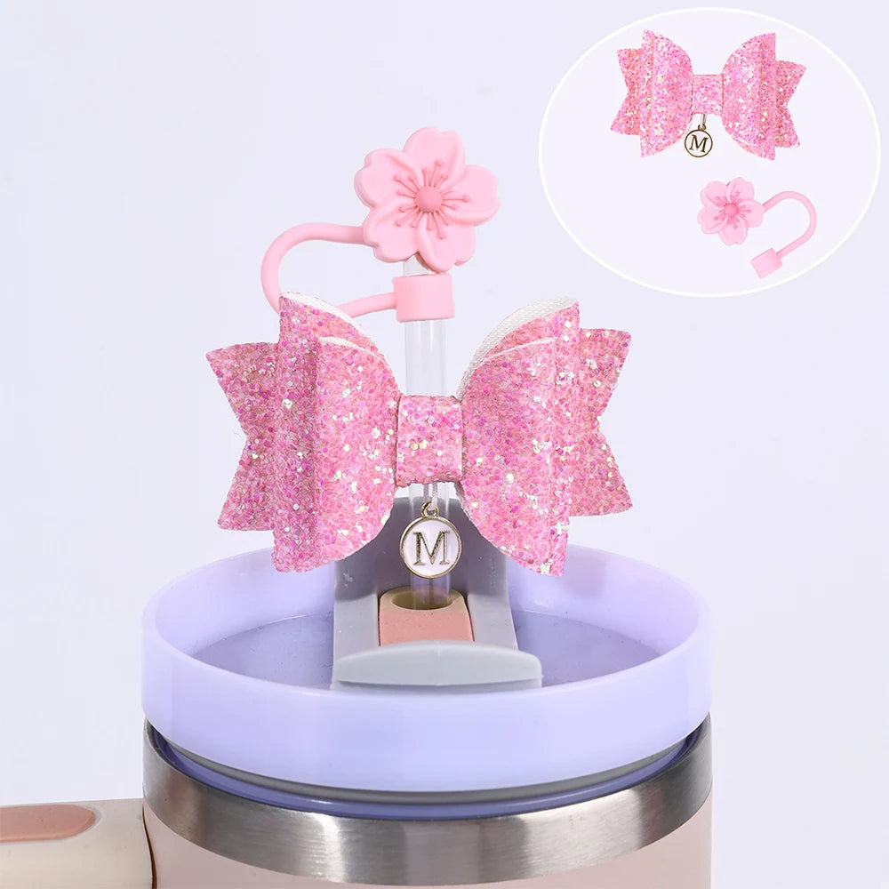 Glitter Bow Straw Cap for Tumbler,Pink Bow Decor