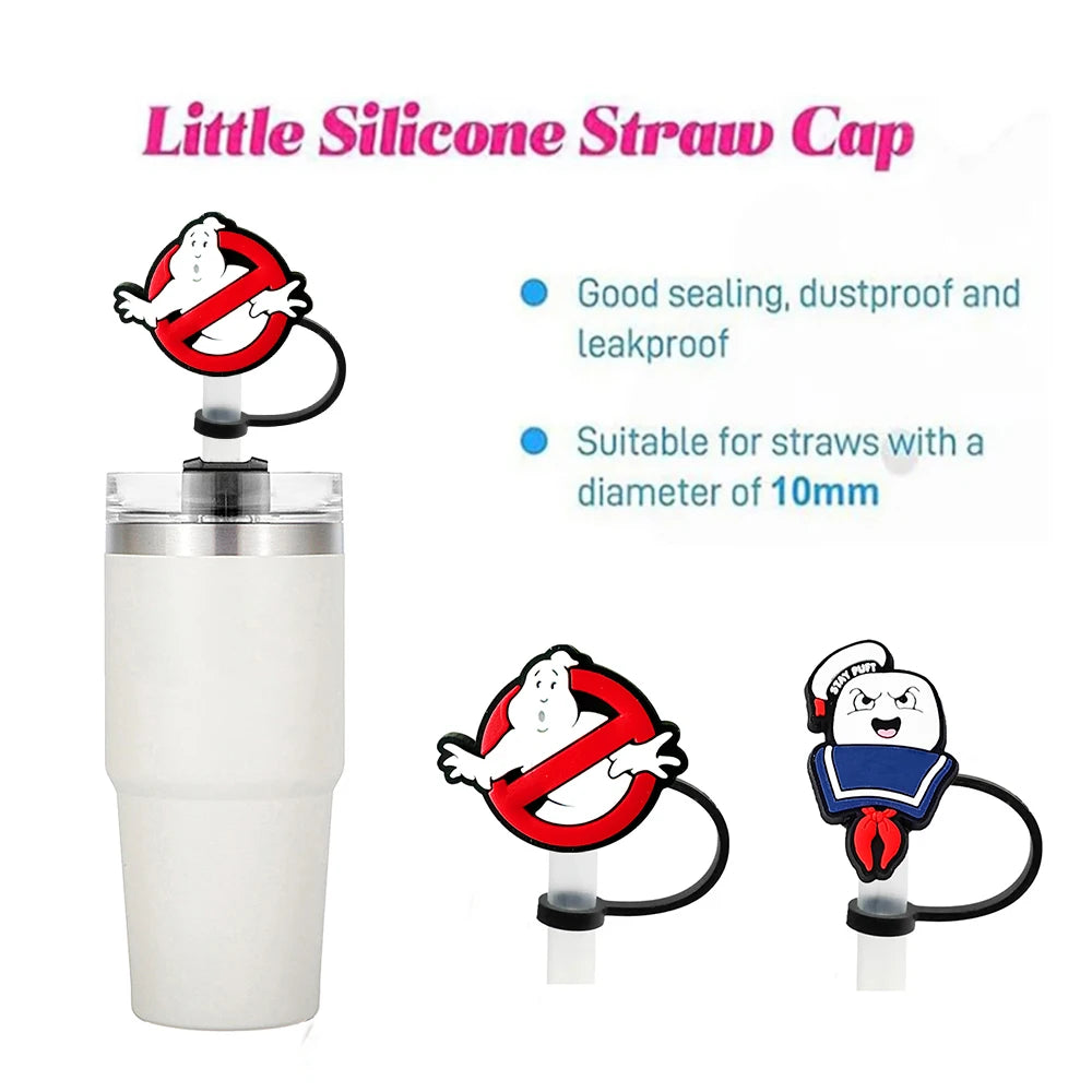 1-12pcs Cartoon Silicone Straw Covers - 10MM, Reusable, Splash Proof