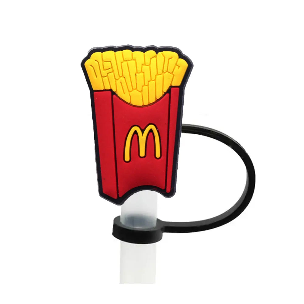 6 Pack Cartoon Burger Fries Silicone Straw Covers