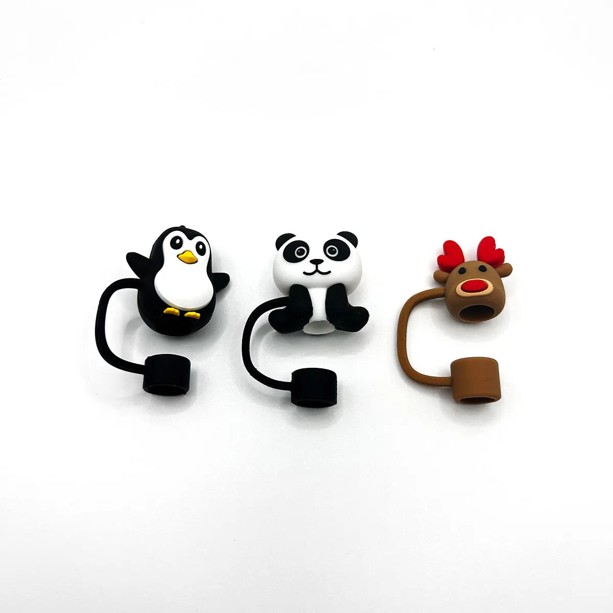 Food Grade Silicone Straw Cover - Panda, Penguin, Deer