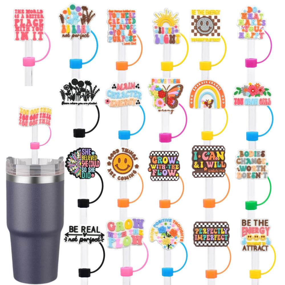 10mm Reusable Silicone Straw Cover with Cup Charm Accessories