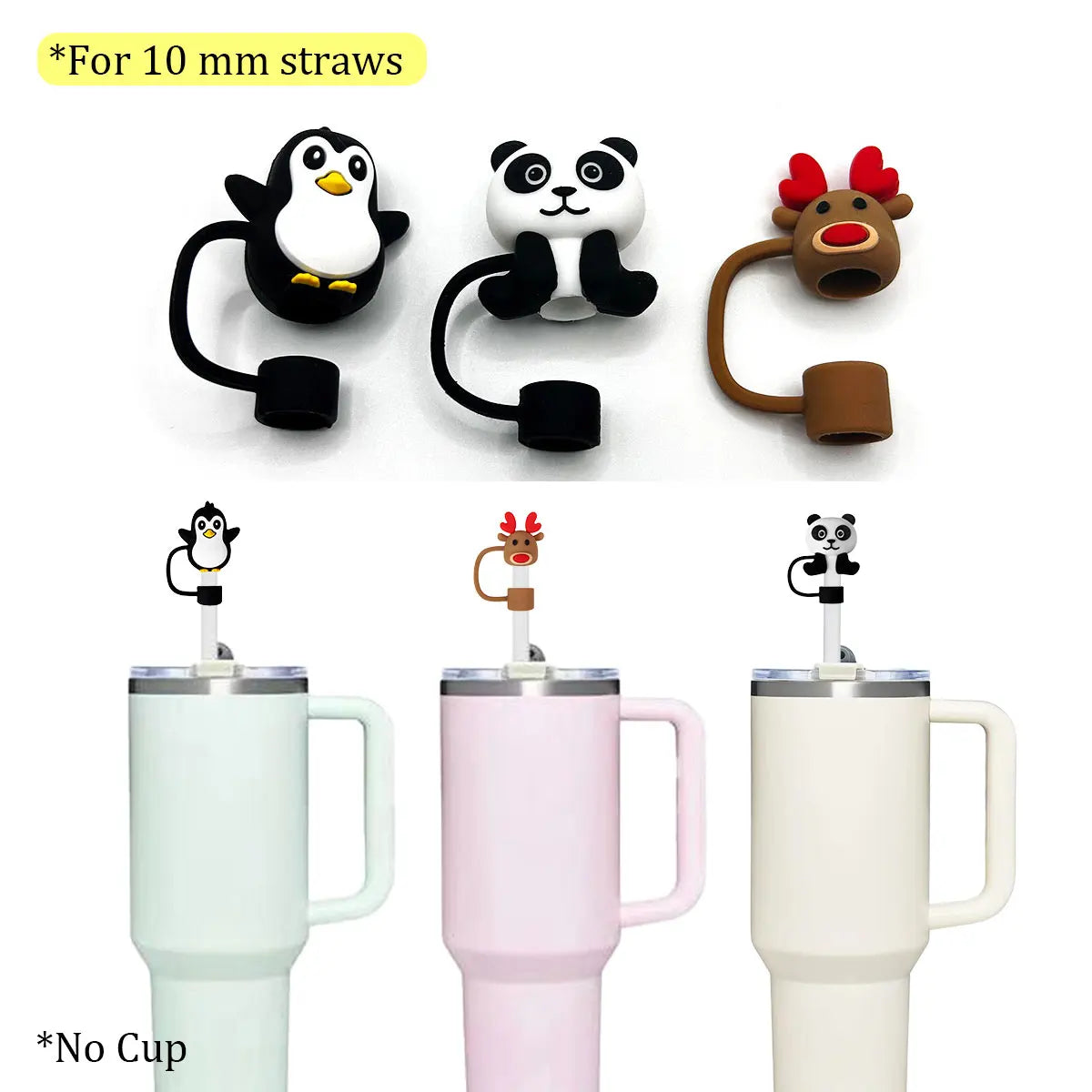 Food Grade Silicone Straw Cover - Panda, Penguin, Deer