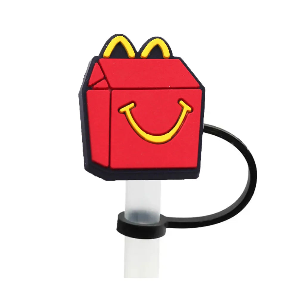 6 Pack Cartoon Burger Fries Silicone Straw Covers