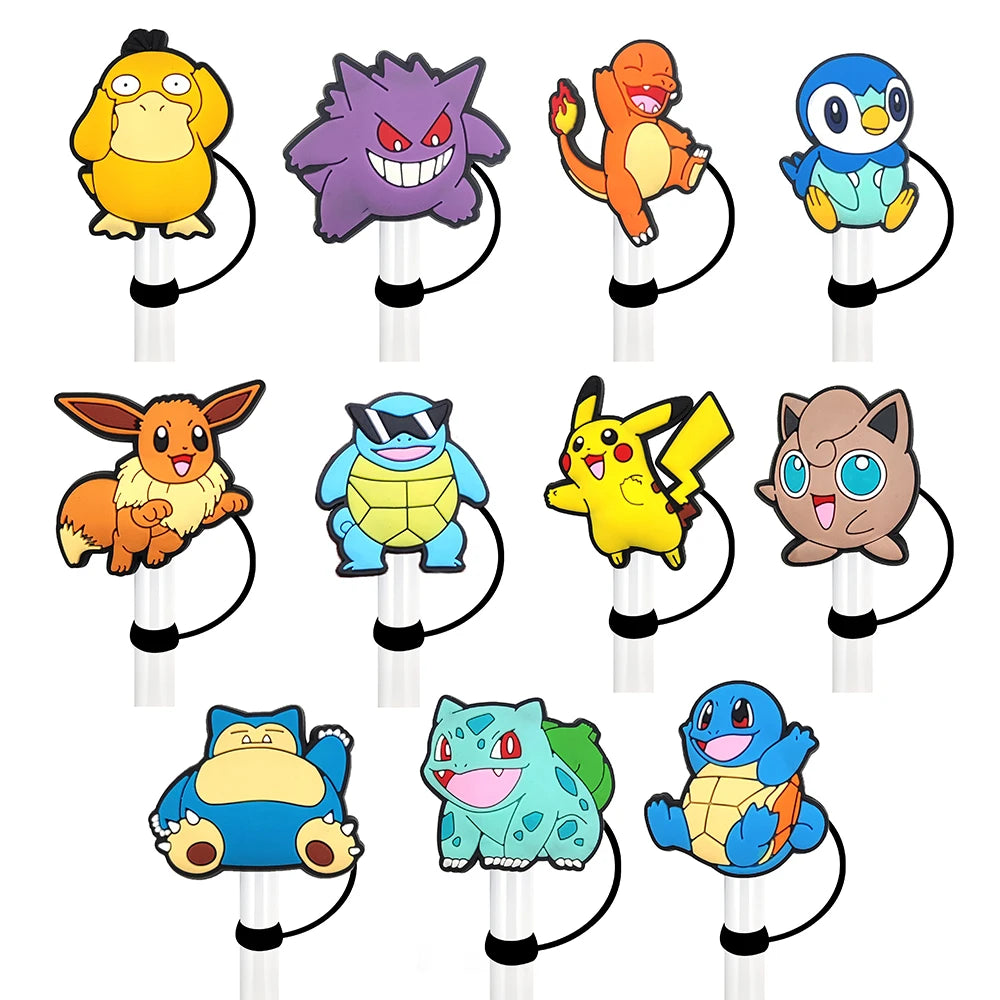 Miniso Pokemon Reusable Straw Cover Caps - 10MM, Splash Proof, 1-11pcs