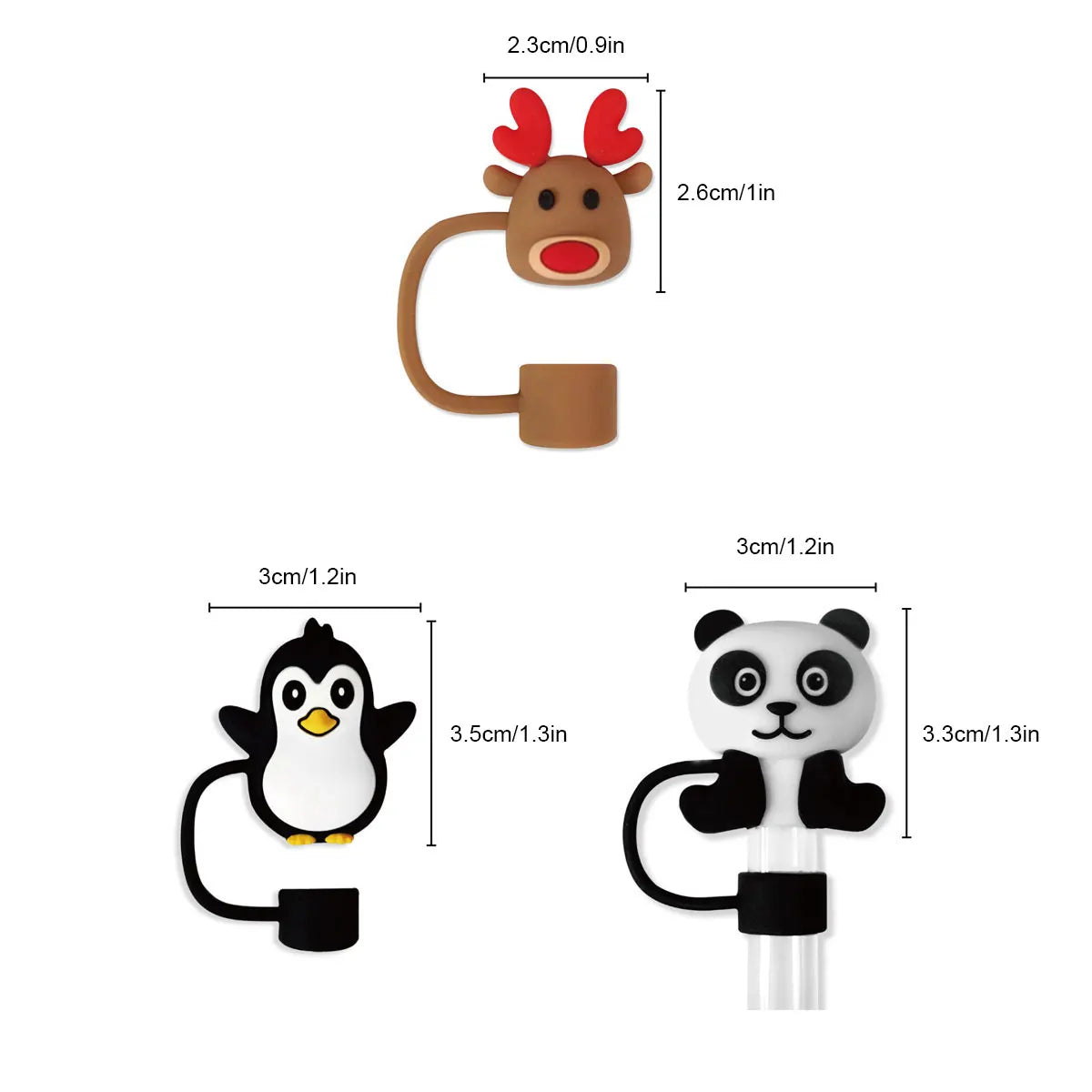 Food Grade Silicone Straw Cover - Panda, Penguin, Deer