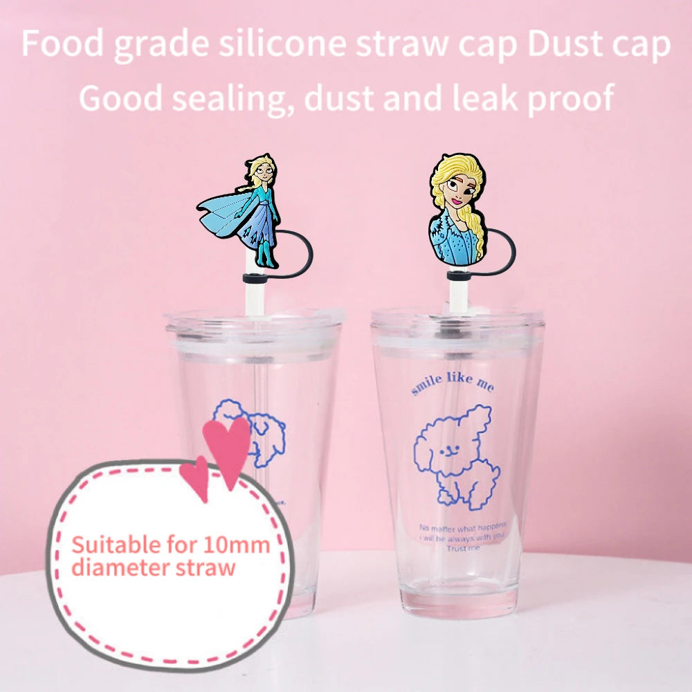 1-14pcs MINISO Disney Frozen Straw Covers - 10MM, Reusable, Splash Proof