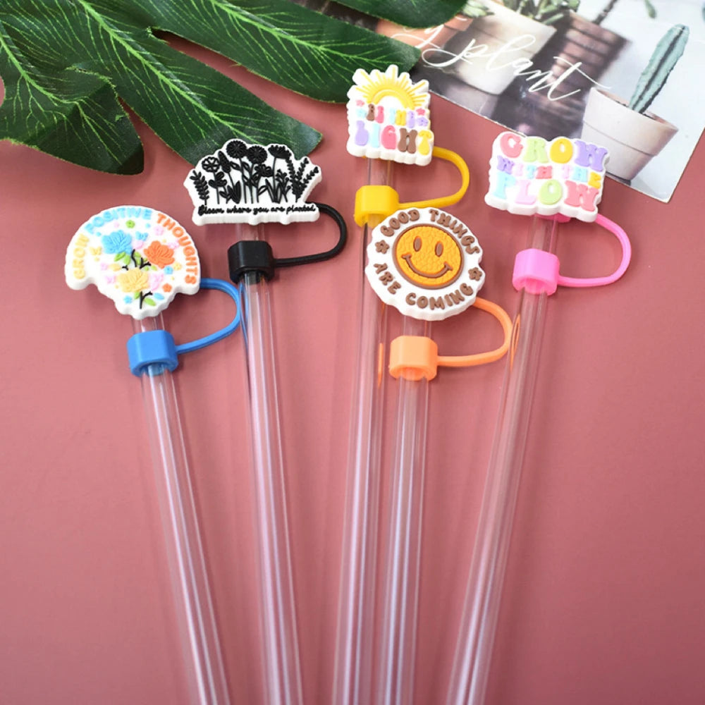 10mm Reusable Silicone Straw Cover with Cup Charm Accessories