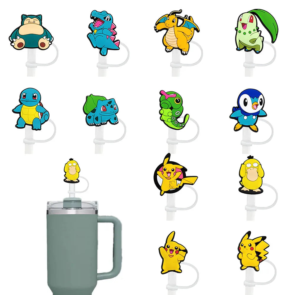 12pcs Pokémon Straw Covers - 10mm, Reusable, Dust-Proof, Fits 30-40Oz Cups