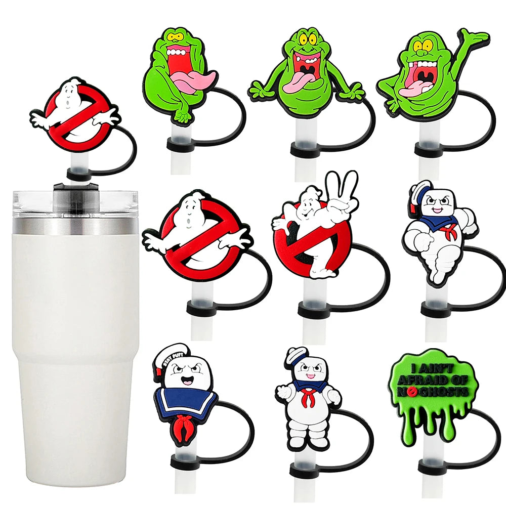 1-12pcs Cartoon Silicone Straw Covers - 10MM, Reusable, Splash Proof