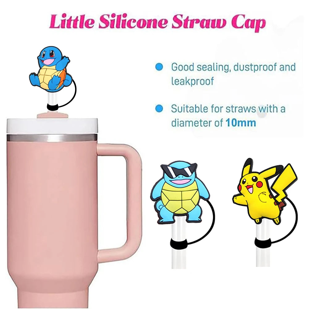 Miniso Pokemon Reusable Straw Cover Caps - 10MM, Splash Proof, 1-11pcs