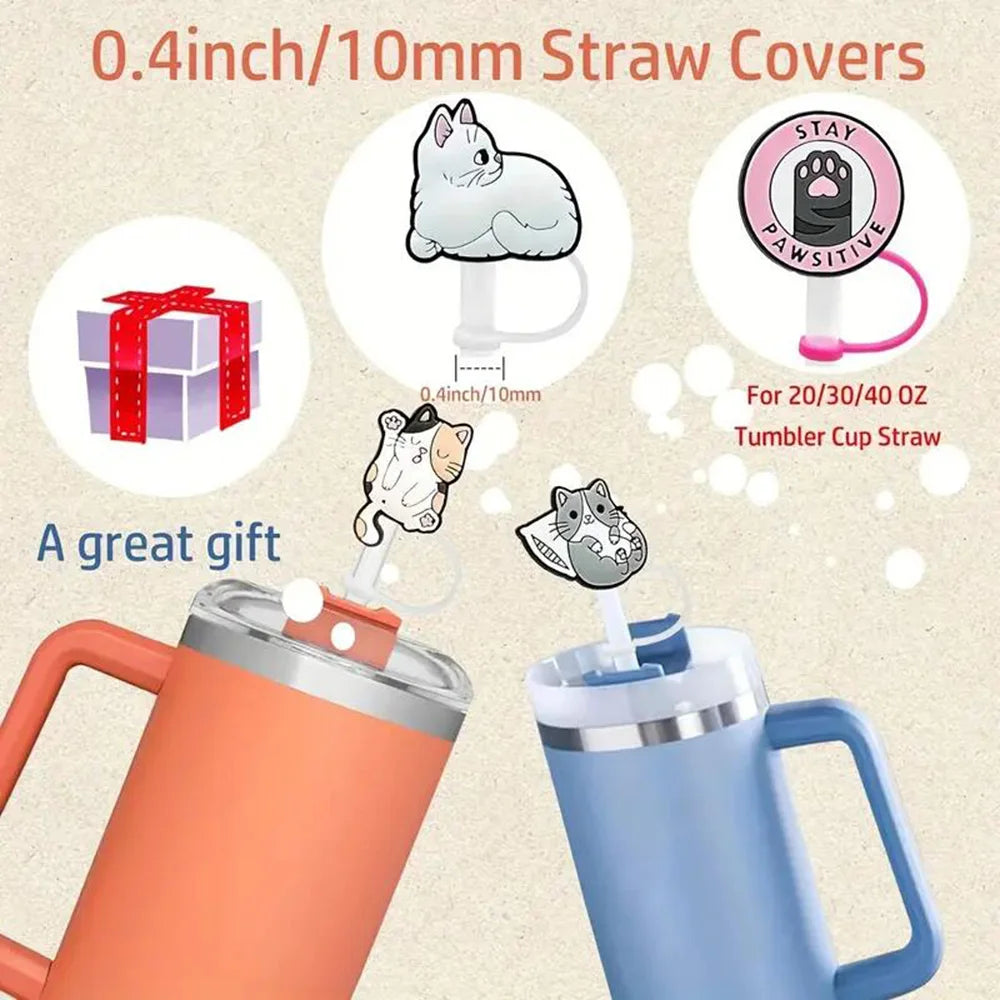 10mm Reusable Silicone Straw Cover with Cup Charm Accessories