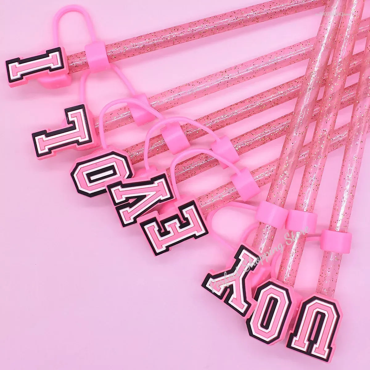 1-26pcs Pink Letter Straw Covers - 10MM, Reusable, Splash Proof